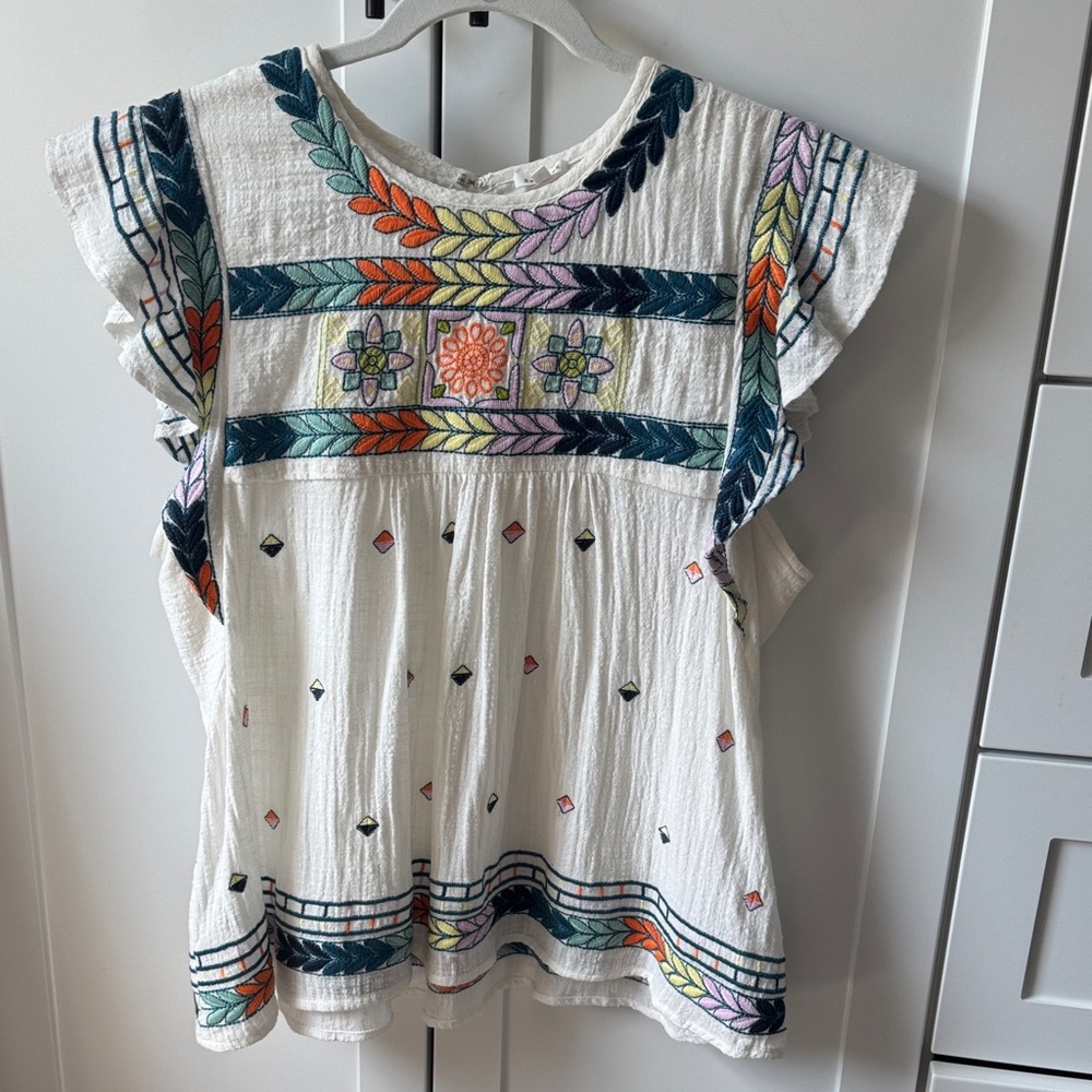 En Creme White Blouse with Multicolor Embroidery